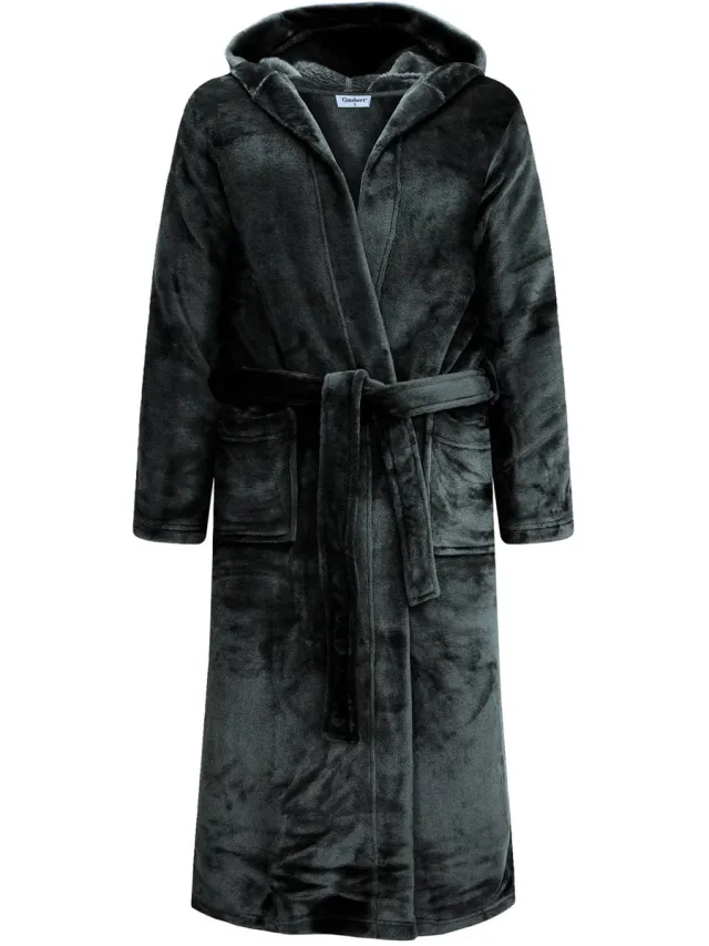 GAUBERT Gaubert Unisex Lange Fleece Badjas Met Capuchon – Zwart