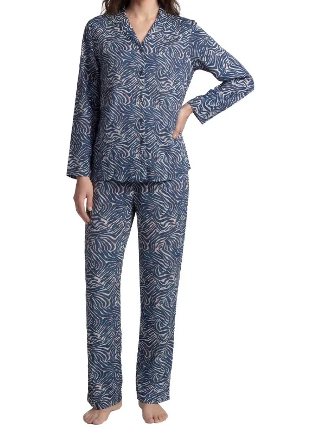 Seidensticker Dames pyjama Classic Web navy