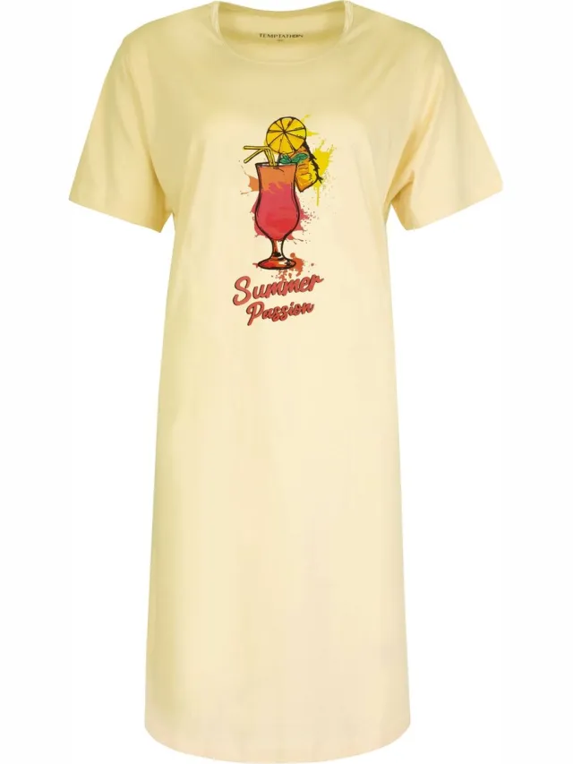 Temptation Dames Nachthemd - BigShirt - Slaapkleedje - Geel