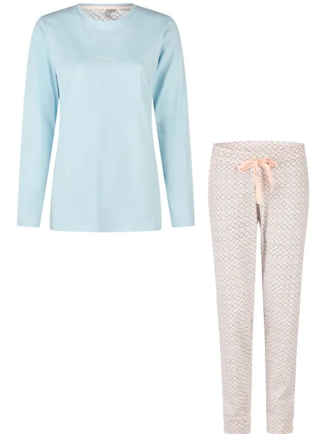 By Louise Dames pyjama set lang blauw/wit print Veelkleurig