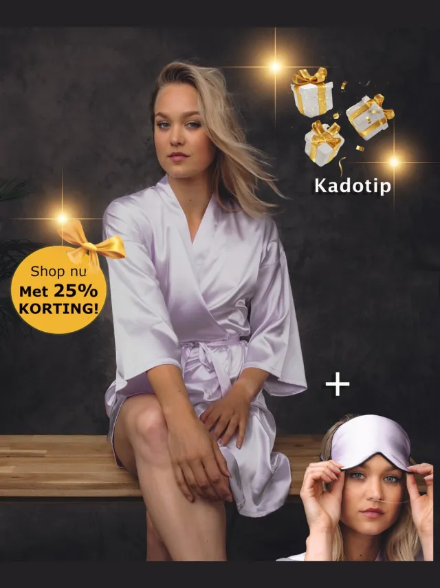 Kimomi Luxe Kimono verwen set: satijnen Kimono dames + slaapmasker - lila paars