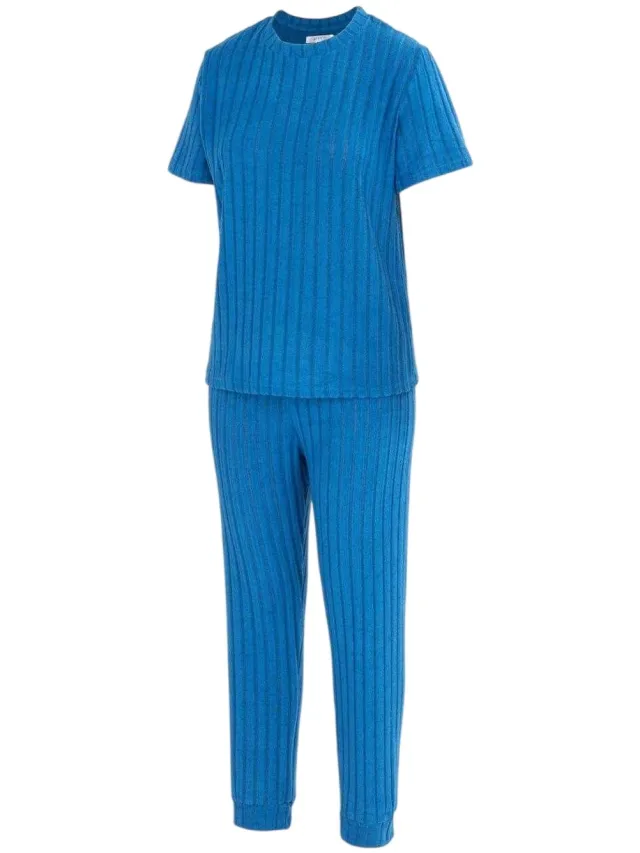 Miso Pyjamaset met korte mouwen van katoenmix voor dames (Blauw)