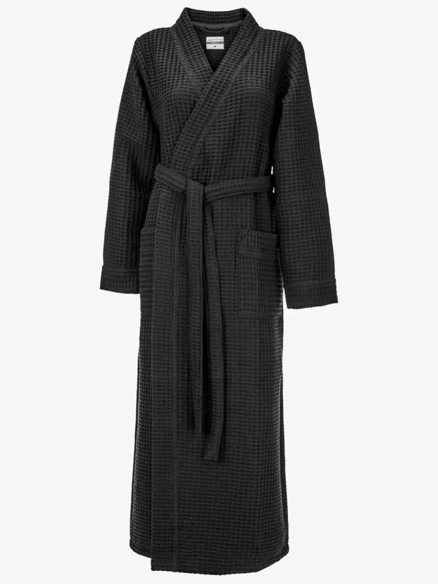 Heckettlane Badjas Wafel - Kamerjas voor Dames en Heren - L - Ochtendjas van Katoen - Geschikt voor de Sauna - Zwart Midnight black