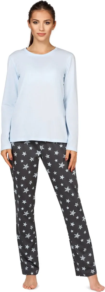 Bellivalini Dames Pyjama - Lange mouwen - Lange broek - Katoen - BLV-BLV50-167-PJ - Blauw Grafiet Sterren