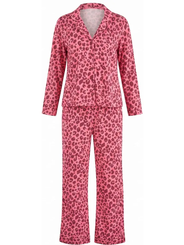 Trendyol TRENDYOLMİLLA Dames 2-pack Paars Animal print Lang Loungewear Regular fit Pyjama- Sets Rood