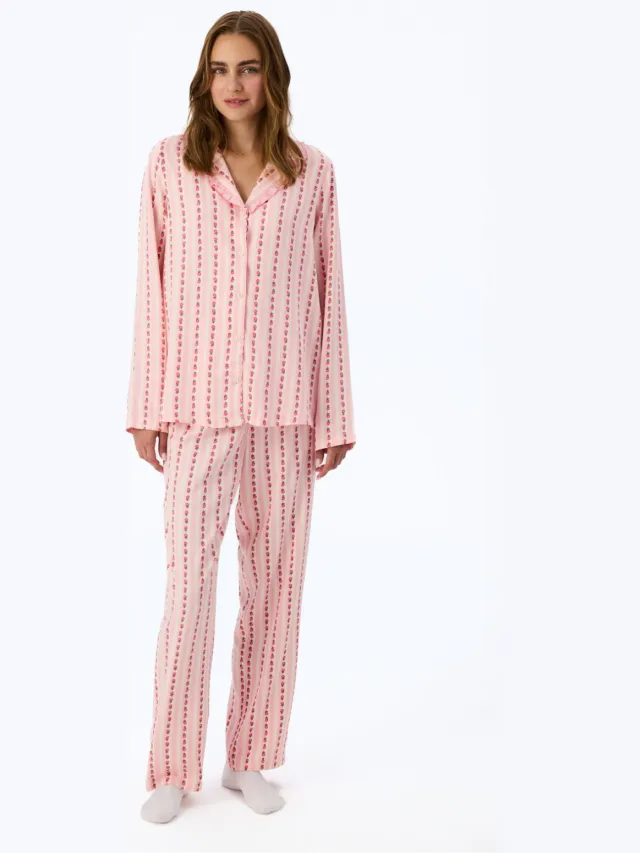 Penti Lichte pyjamaset met bloemenprint, ruches, shirt met lange mouwen en broek Veelkleurig