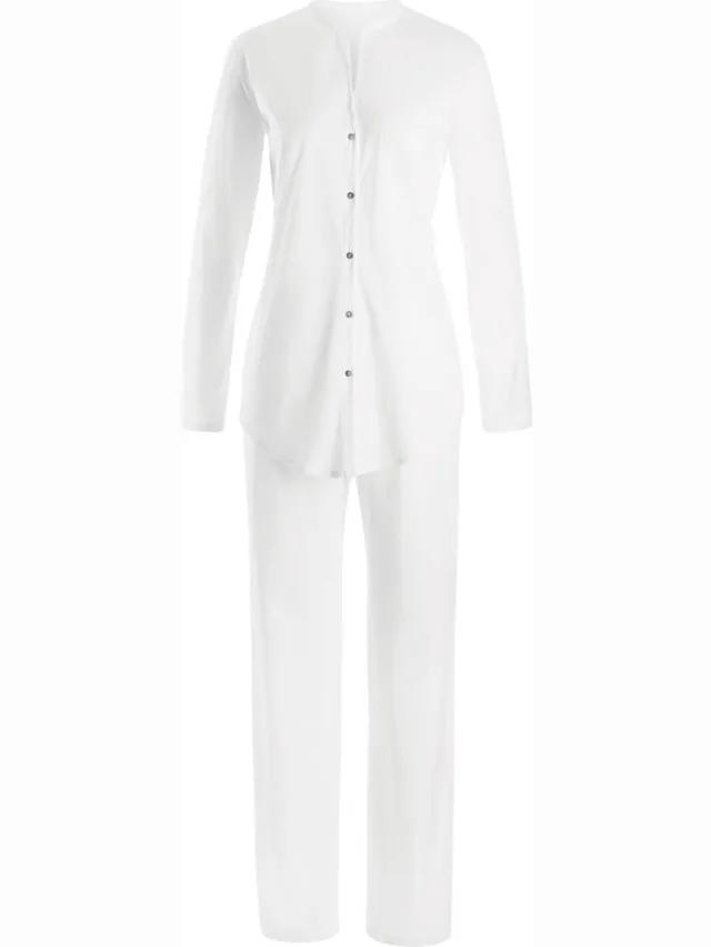 Hanro Katoen Deluxe pyjama met lange mouwen wit