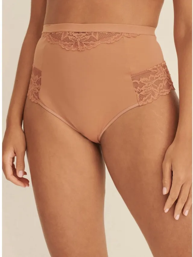 Next Dames - Set van 2 buikcorrigerende, licht vormgevende strings met hoge taille - Huidkleur Caramel Nude