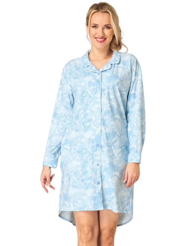 Key Flanellen Nachthemd Dames Doorknoopmodel Lange Mouw Lichtblauw LND 657 40 /