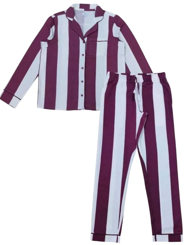 Linea Pyjamaset voor dames met strepen en knopen van HW (Blauw)