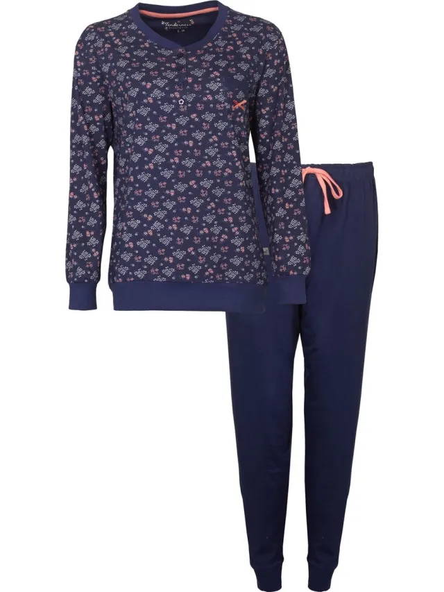 Tenderness Dames Pyjama - Polo Sluiting - Katoen - Blauw