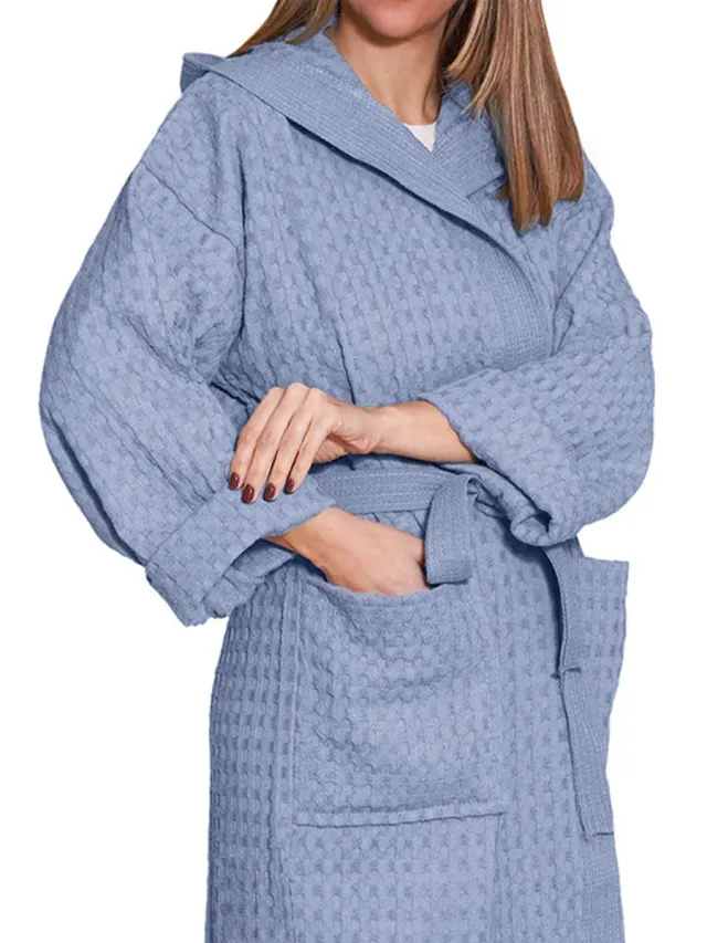 Re Sole Big waffle badjas met capuchon Maat XXL Keur Blauw Blauw Avion