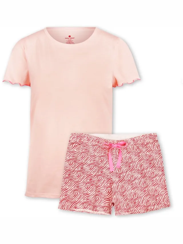 Little Label Pyjama Dames-44 - Fuchsia, roze - Zebra strepen - Shortama - Zachte BIO Katoen