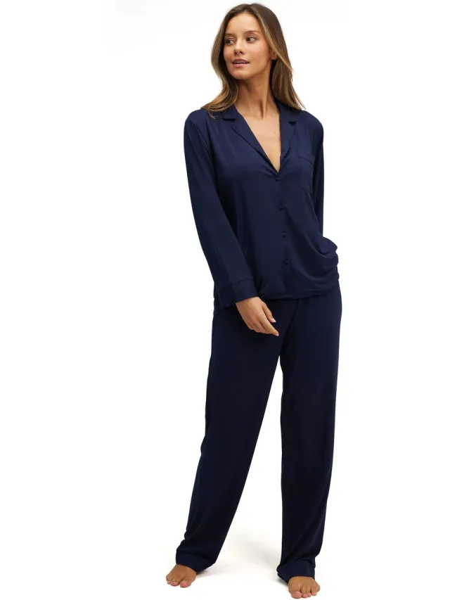 Dore & Rose Premium Pyjama Dames - 95% Tencel - Lichtgewicht - Extreem Zacht - Donkerblauw