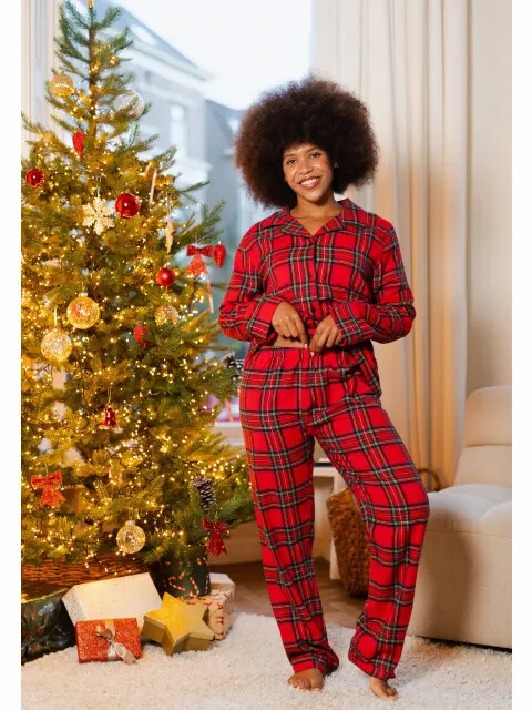happy shorts Dames pyjama broek lang geruit flanel Rood