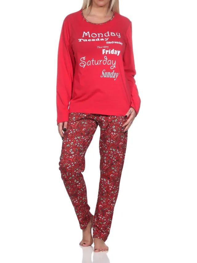 Normann Lange damespyjama met casual print en all-over patroon rot