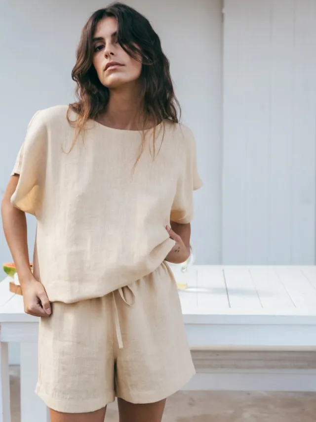 AmourLinen dames vegan Pyjamaset Cloud Nine Mosterdgeel Lichtgeel