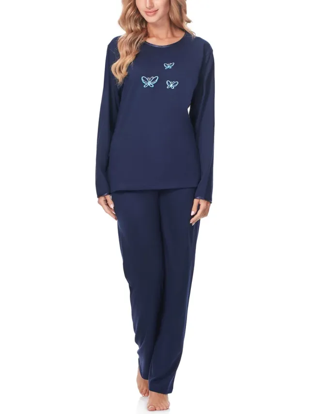 Merry Style Dames Pyjama - Lange mouwen - Lange broek - Katoen - MS-DR-Malwa-PJ - Donkerblauw (Lange mouwen)