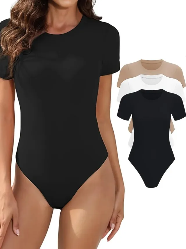 100 Bodysuit Dames - Jumpsuit - Corrigerend Ondergoed - Body plunge - Lingerie - Setje Vrouwen - 3 Pcs - Zwart/Wit/Abrikoos