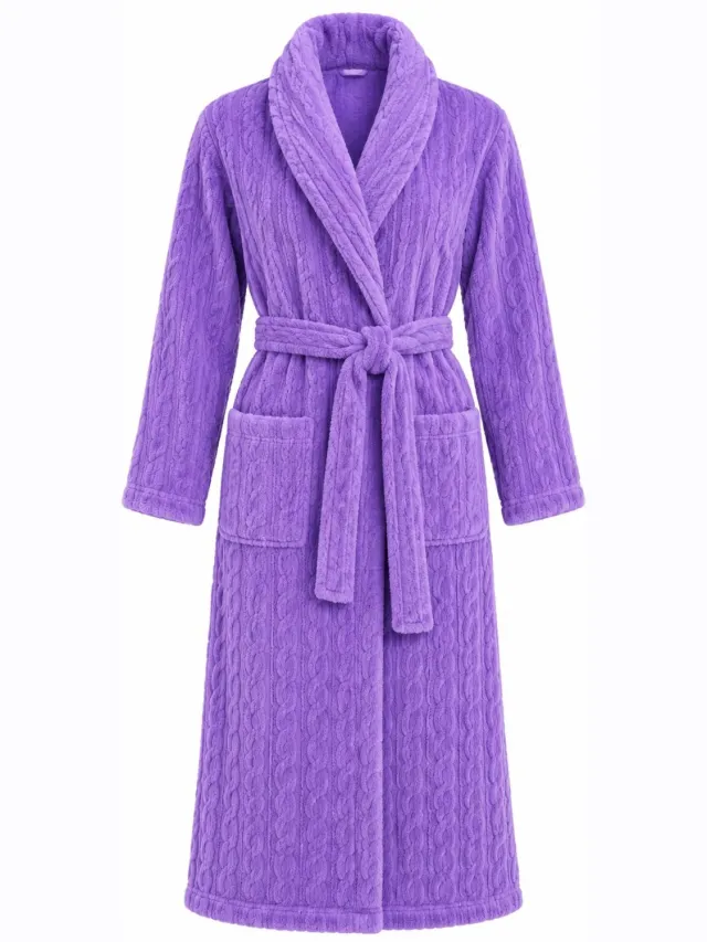 Badrock Badjas Dames Fleece met Kabelreliëf Teddy Look - Paars