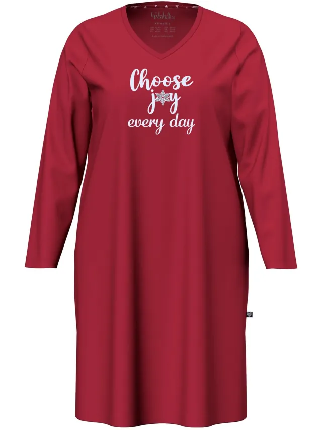 Ulla Popken Dames - Bigshirt tekstmotief V-hals lange mouwen - Donkerrood - Maat 42+