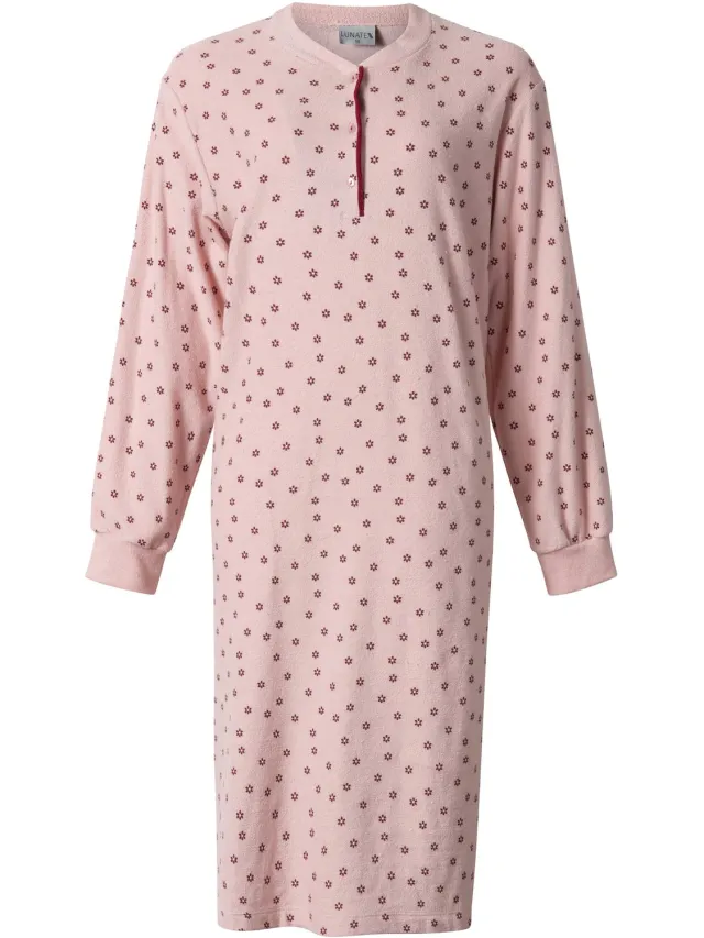 Lunatex warm dames nachthemd 224200 - extra aangeruwd badstof - roze