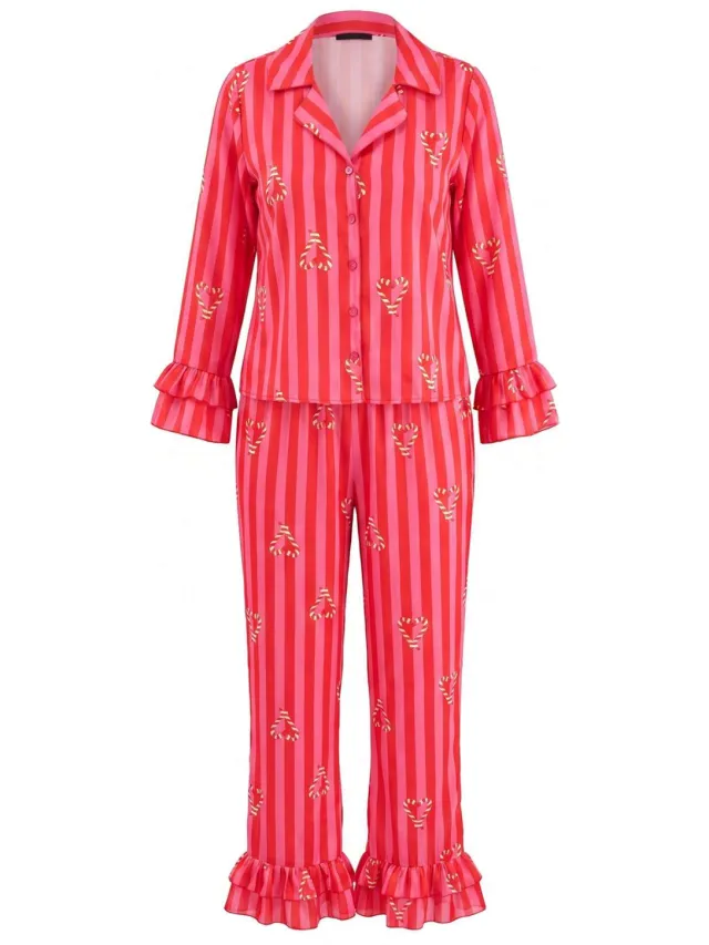 Trendyol TRENDYOLMİLLA Dames Roze Kerst- Lang, Regular fit Pyjama- Sets