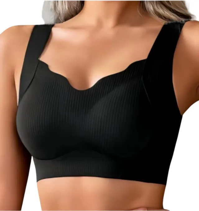 rimmo Dames BH Zonder Beugel – Geribbelde Push-Up BH, Naadloze Comfort BH met Brede Band, Grote Maten Lingerie voor Dagelijks Gebruik - Zwart