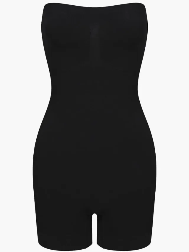 cfab Strapless corrigerende bodysuit met shortje - Zwart XL - Corrigerende Body - Naadlos - corrigerend ondergoed dames