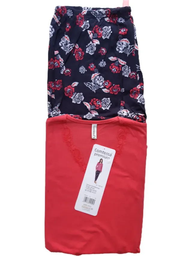 Comtessa premium 2 delige dames pyjama set maat 48 cerise rood