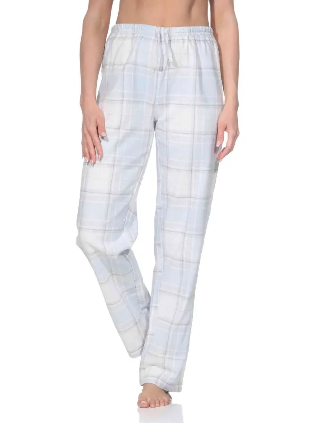 Normann geruite flanellen pyjamabroek voor dames - ideaal om te ontspannen hellblau