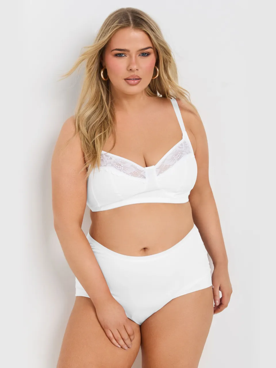 Yours 2 Pack Bralettes Van Katoen Met Kanten Bies In Blauw/Wit, foto 5