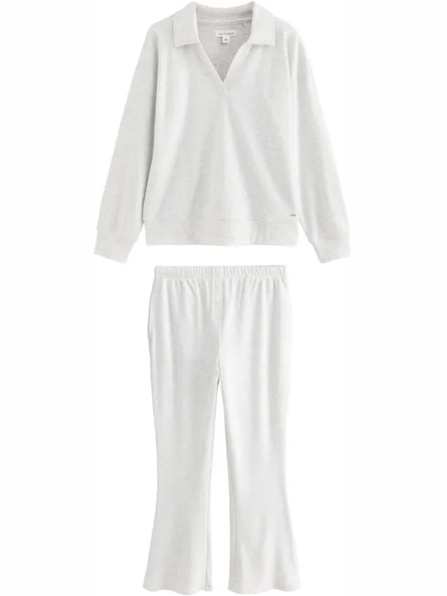 Next Dames - Zachte Petite rugbypyjama met lange mouwen en wafelstructuur - Petite - Grijs