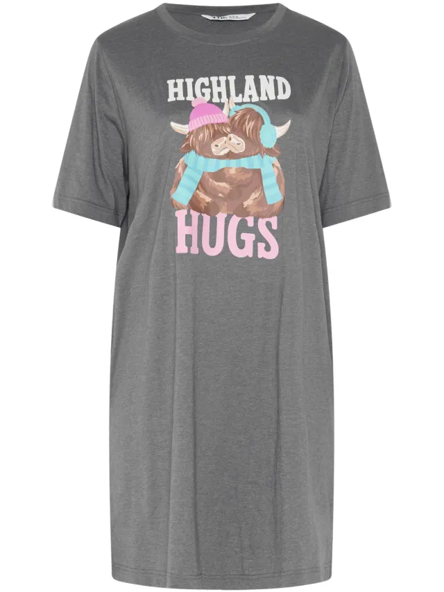 Yours Grijs Gemêleerd Nachthemd Met 'Highland Hugs'slogan-42 Grey