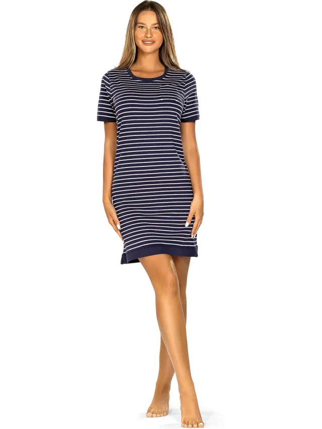Comtessa Dames Nachthemd 'Original Stripe Blue' met korte mouw Blauw