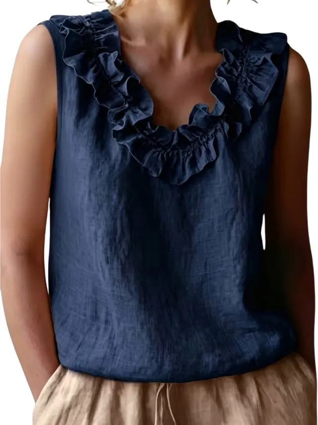 Currero Topje Dames - Top Kleding - Shirt - Blouse - Kort - Volwassen - Marineblauw