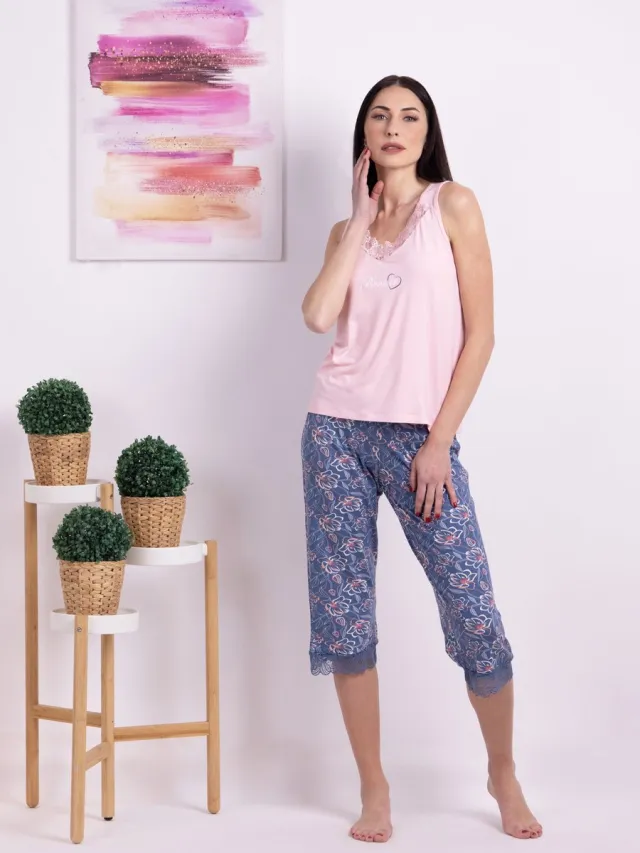 Vanilla Bonsoir dames pyjama - Pyjamasets - Tweedelig - Viscose - Blauw - PJ1525