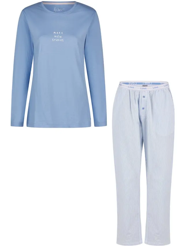 By Louise Dames Pyjama Set Lang Blauw Gestreept