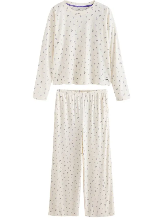 Next Dames - Behaaglijke pointelle pyjama met lange mouwen - Tall - Crème