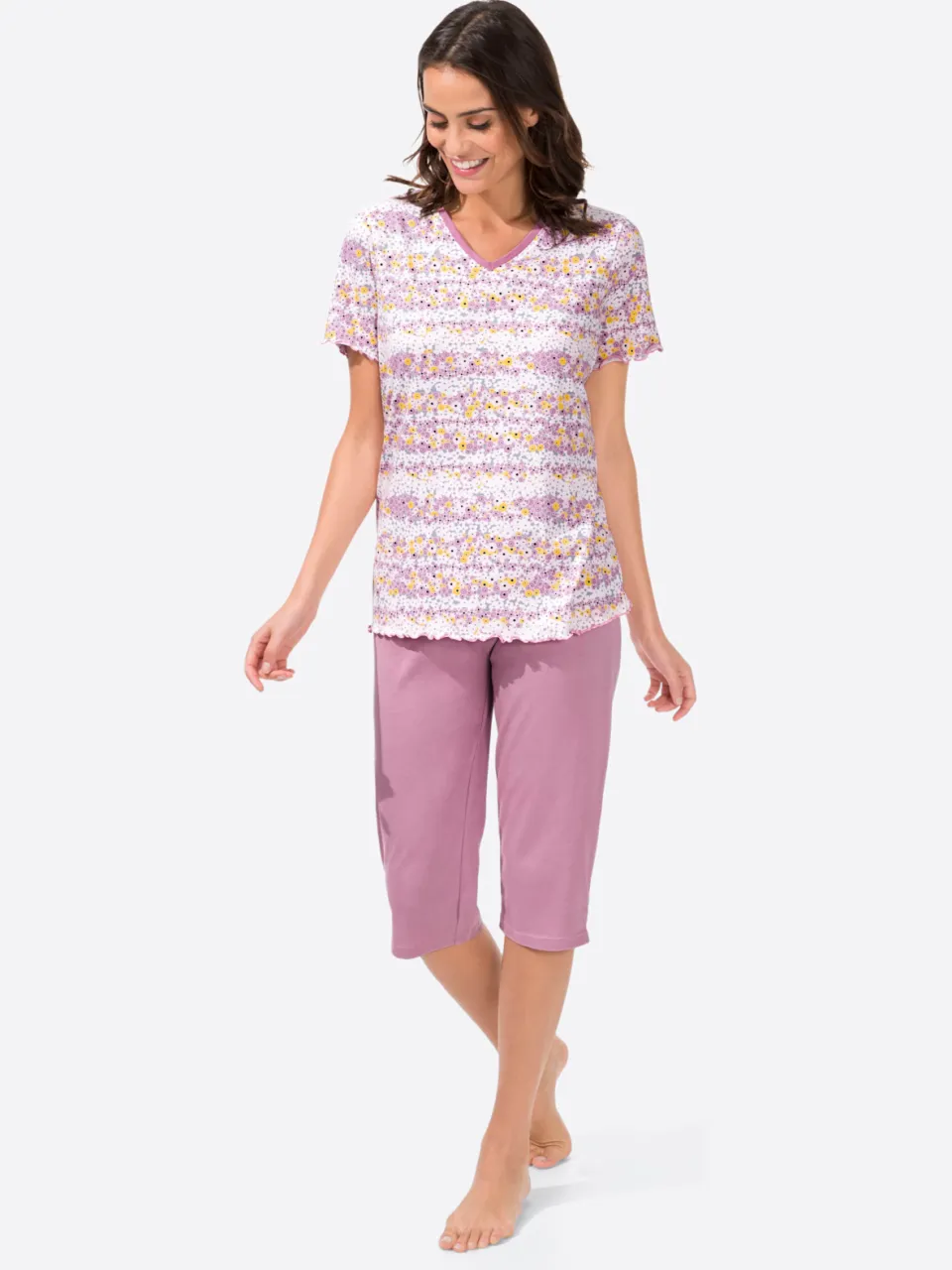 Capri-pyjama's lila geprint