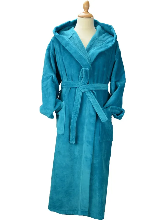 ARTG Robezz - DeLuxe - Velours Badjas met Capuchon - Turquoise - Deep Blue Turquoise; Petrol Blue; Deep Blue