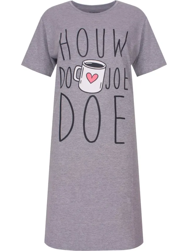 Temptation Dames Big Shirt - Korte Mouwen - Grijs Melange