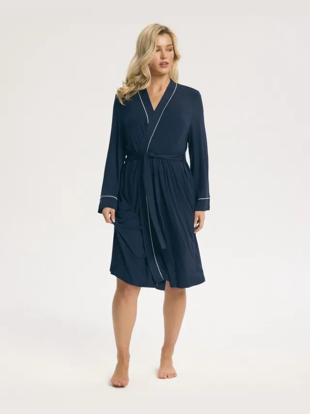 ESOTIQ Patrice - Damesbadjas - Viscose - Marineblauw