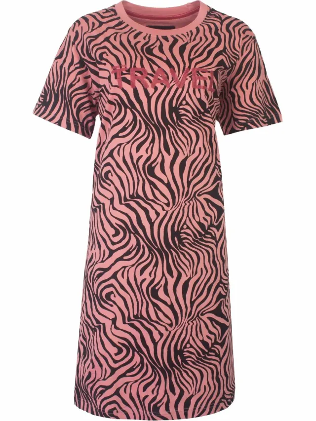 Irresistible Dames Nachthemd - Katoen - Zebra Print - Rose roze