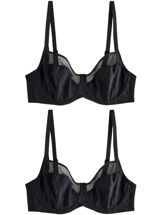 Next Dames - Set van 2 DD+ beha's zonder vulling met volledige cups en ondersteuning aan zijkant - Zwart Black