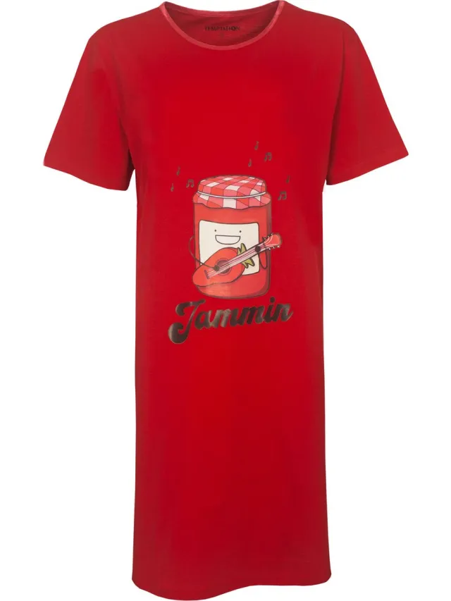 Temptation Dames Nachthemd - Bigshirt - Jammin Print - Rood
