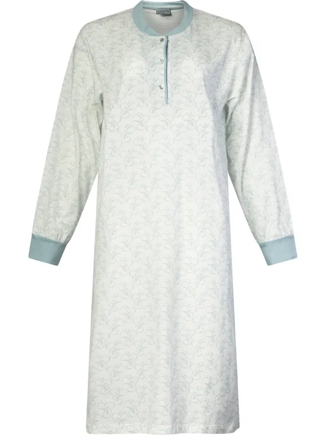 Lunatex dames nachthemd 224192 - lange mouw - 100% katoen single jersey - blauw