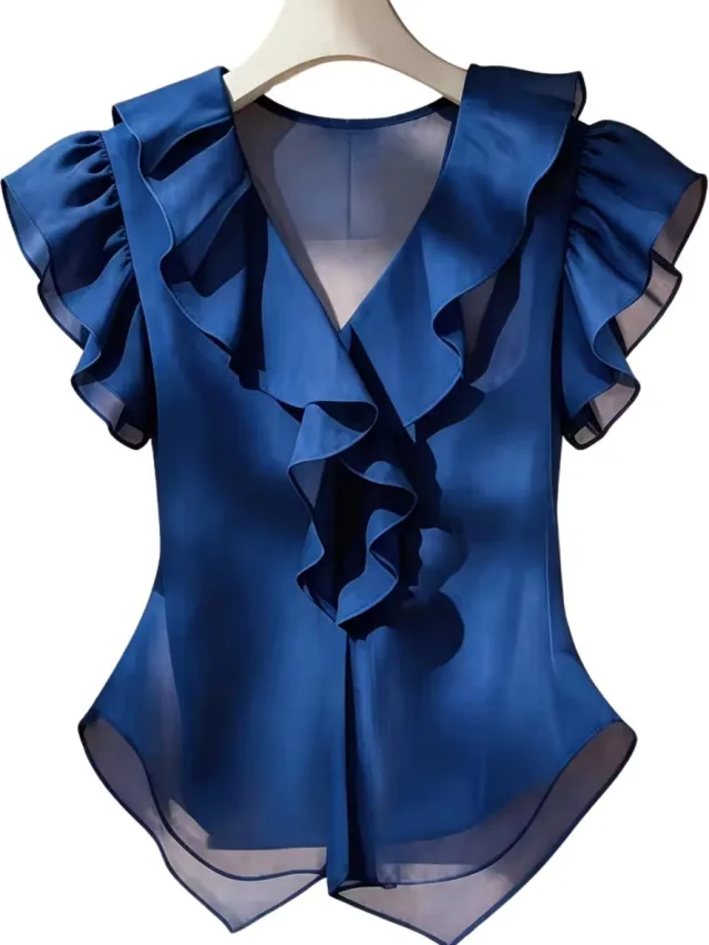 Currero Topje Dames - Top Kleding - Shirt - Blouse - Kort - Volwassen - Koningsblauw