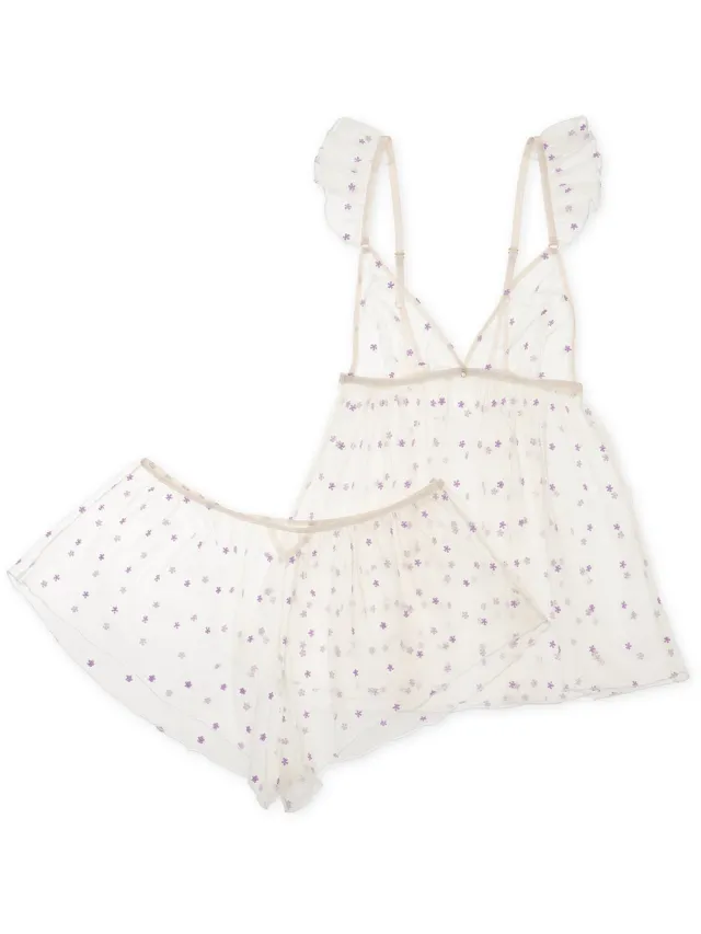 ESOTIQ Holly - Damespyjamaset - XL - Wit en paars - 2-delig Wit;Paars