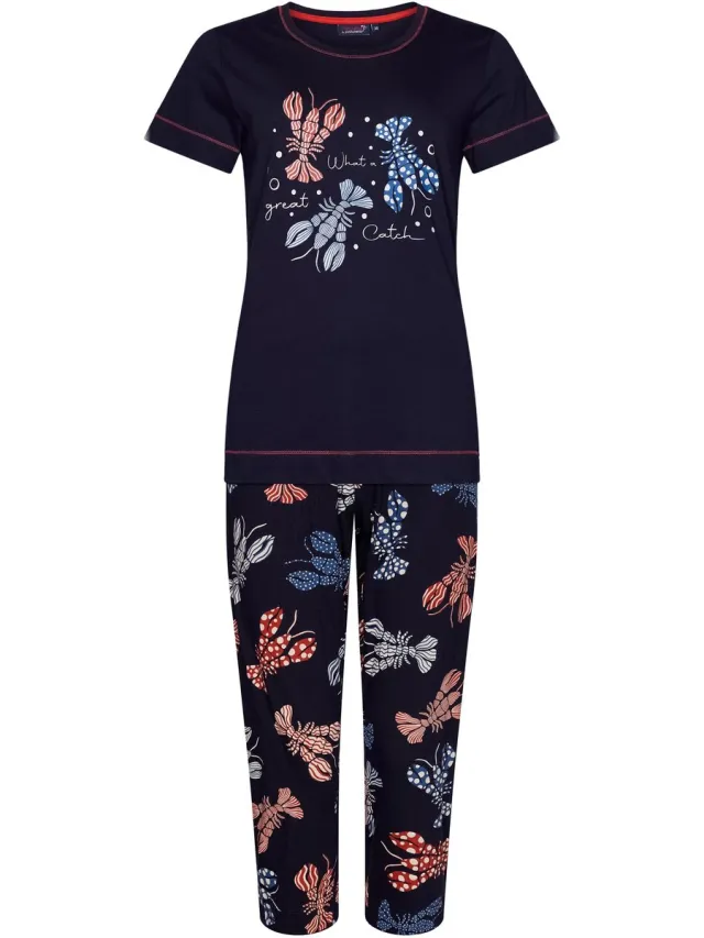 Rebelle Dames Pyjamaset Rebelle - Lobster Party - Bio Katoen blauw